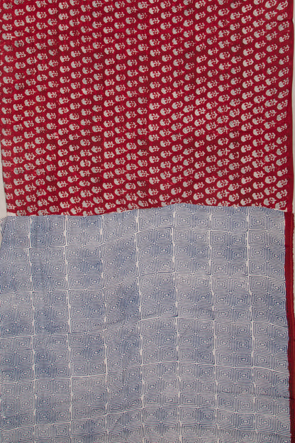 Chanderi Cotton Floral Block Printed Red Saree