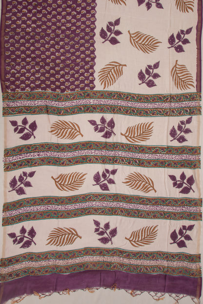 Chanderi Cotton Floral Printed Purple Saree