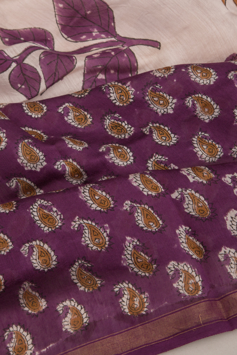 Chanderi Cotton Floral Printed Purple Saree