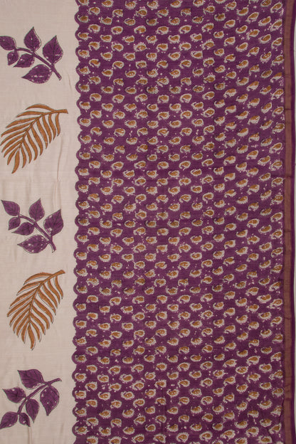 Chanderi Cotton Floral Printed Purple Saree