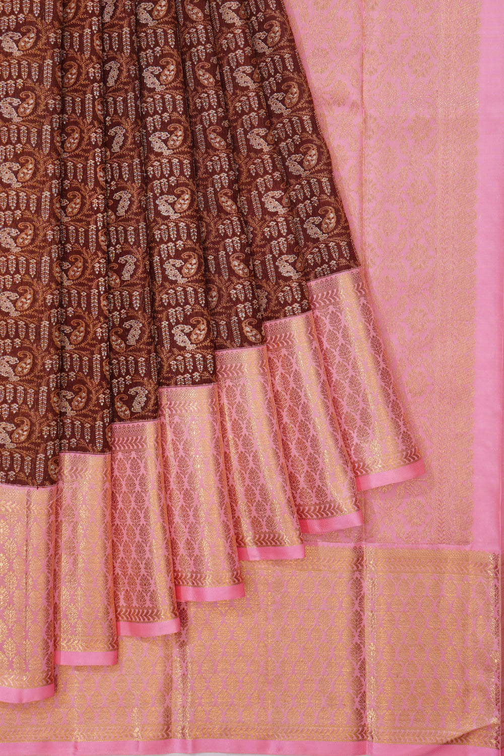 Pure Zari Kanchipuram Silk Brocade Brown Saree