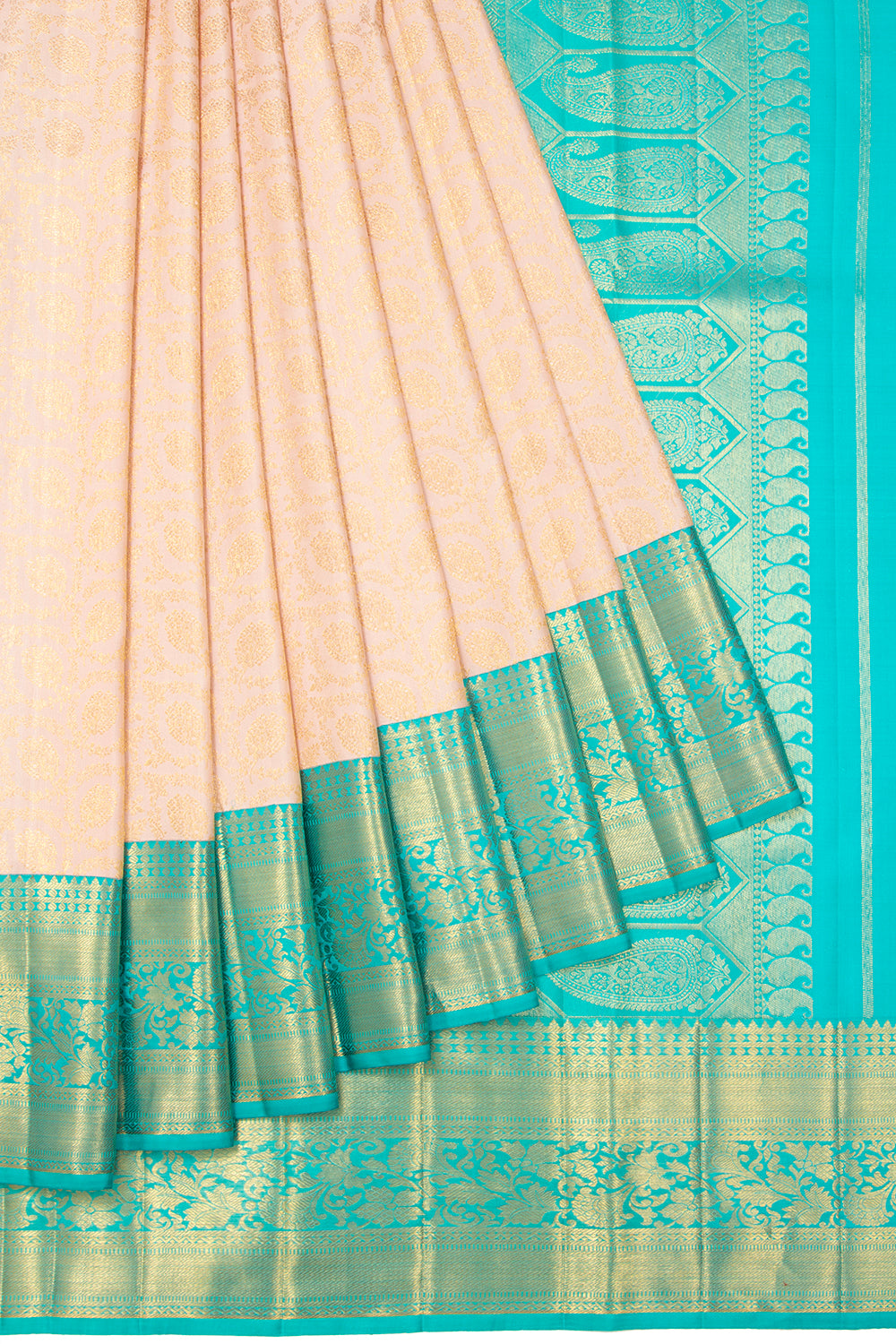 Kanchipuram Silk Brocade Cream Saree