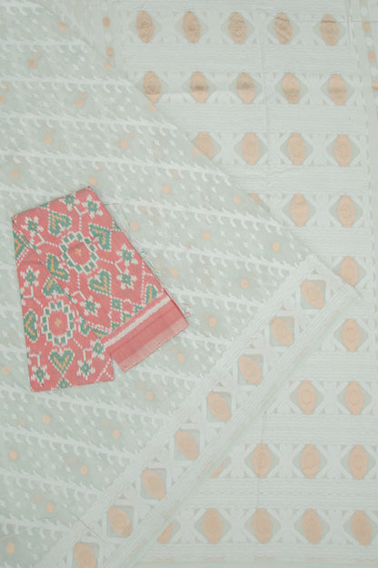 Dhakai Mul Cotton Butta Pastel Green Saree With Ikat Silk Blouse