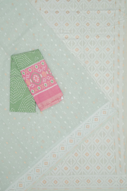 Dhakai Mul Cotton Butta Pastel Blue Saree With Ikat Silk Blouse