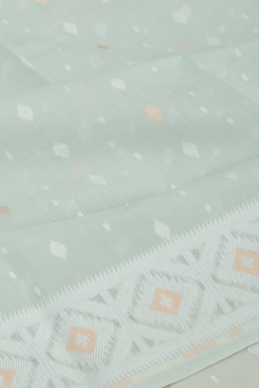 Dhakai Mul Cotton Butta Pastel Blue Saree With Ikat Silk Blouse