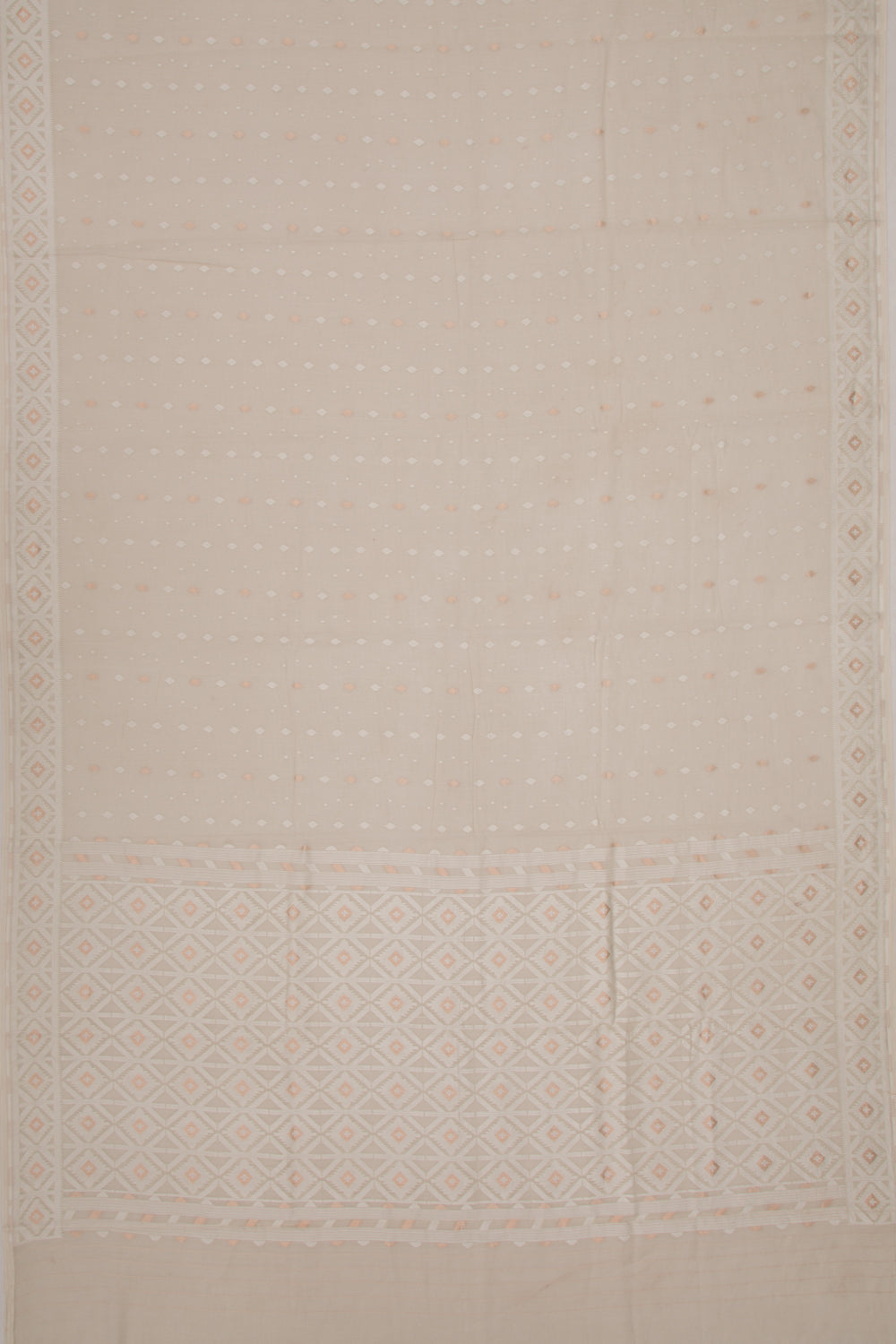Dhakai Mul Cotton Butta Brown Saree With Ikat Silk Blouse