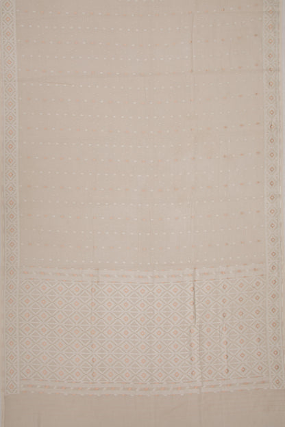 Dhakai Mul Cotton Butta Brown Saree With Ikat Silk Blouse