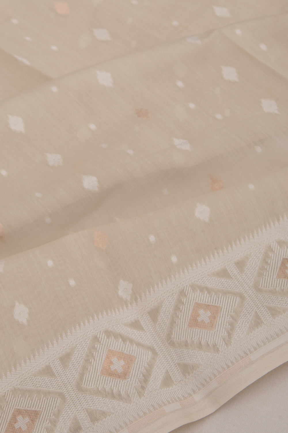 Dhakai Mul Cotton Butta Brown Saree With Ikat Silk Blouse