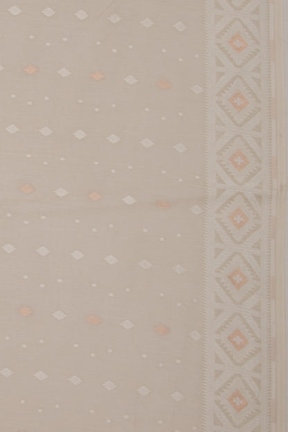 Dhakai Mul Cotton Butta Brown Saree With Ikat Silk Blouse
