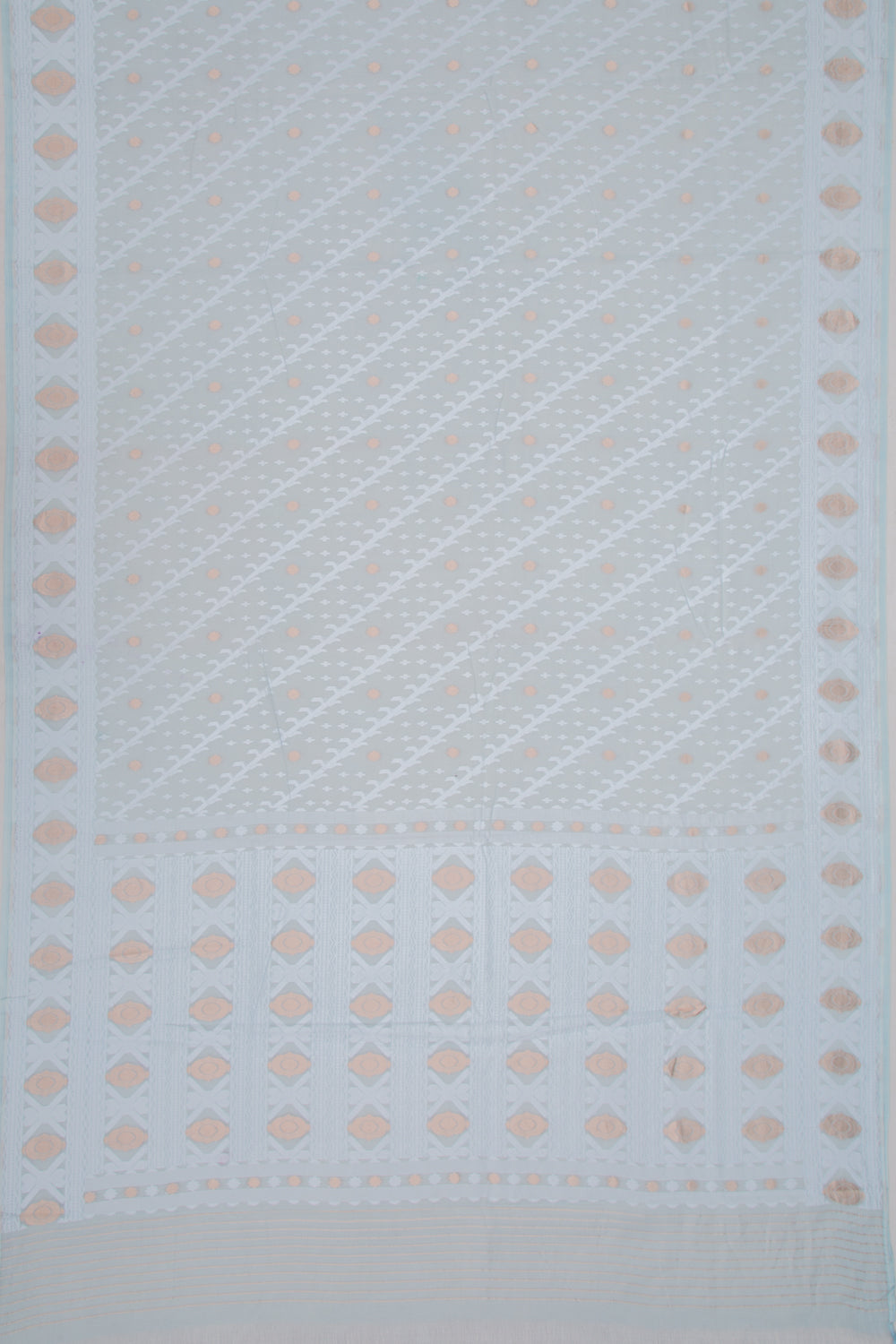 Dhakai Mul Cotton Butta Sea Blue Saree With Ikat Silk Blouse