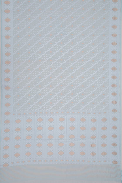 Dhakai Mul Cotton Butta Sea Blue Saree With Ikat Silk Blouse