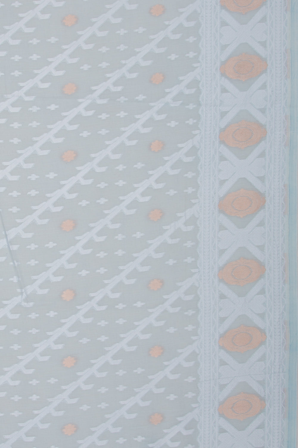 Dhakai Mul Cotton Butta Sea Blue Saree With Ikat Silk Blouse