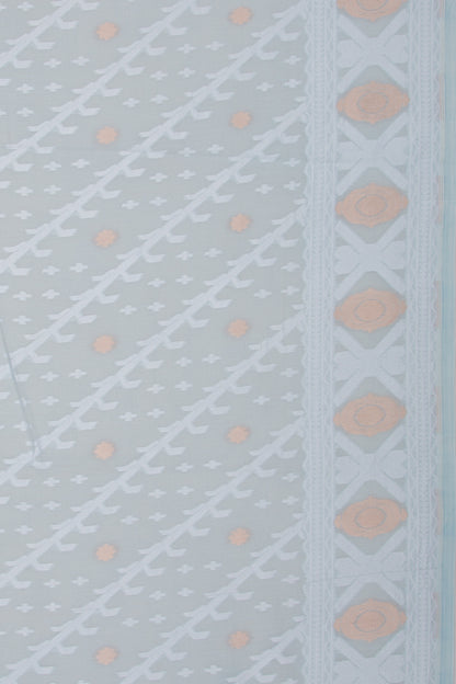 Dhakai Mul Cotton Butta Sea Blue Saree With Ikat Silk Blouse