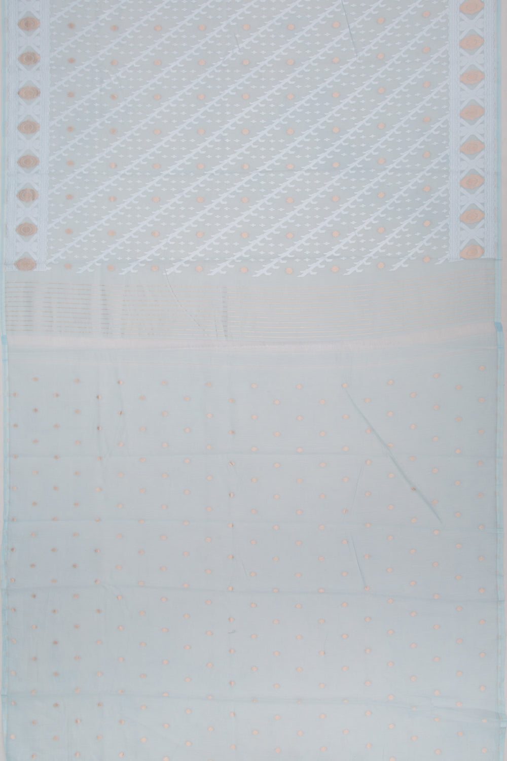 Dhakai Mul Cotton Butta Sea Blue Saree With Ikat Silk Blouse