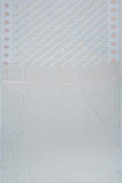 Dhakai Mul Cotton Butta Sea Blue Saree With Ikat Silk Blouse