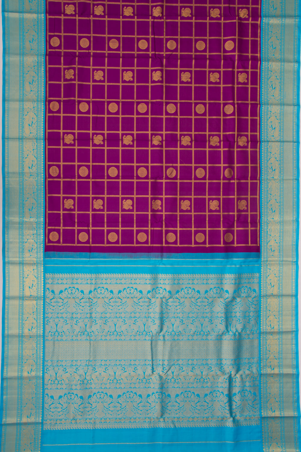 Kanchipuram Silk Checks And Butta Violet Saree
