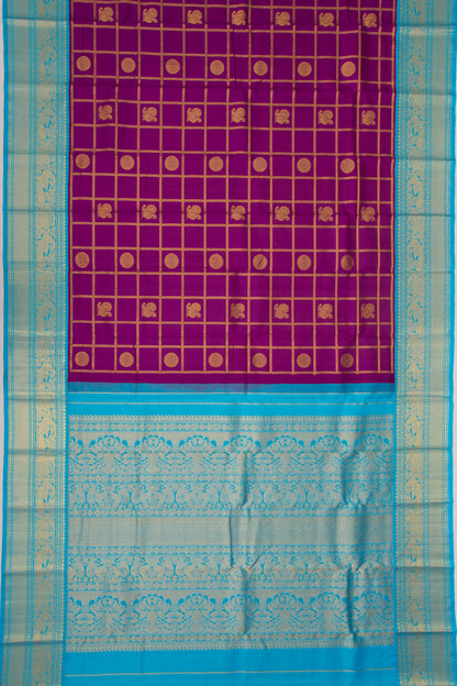 Kanchipuram Silk Checks And Butta Violet Saree