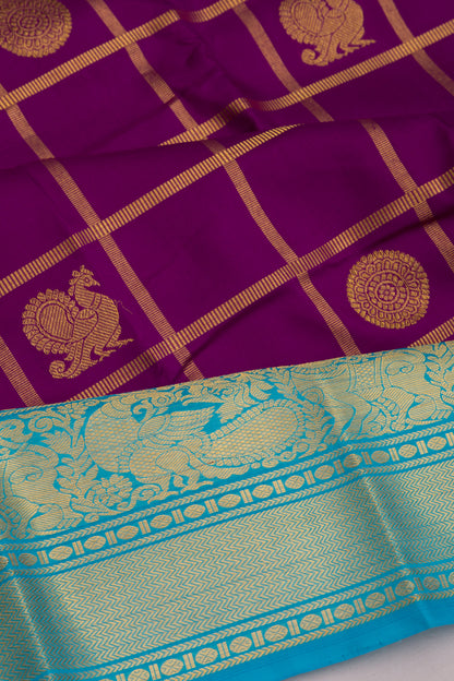 Kanchipuram Silk Checks And Butta Violet Saree