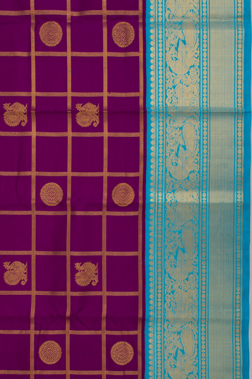 Kanchipuram Silk Checks And Butta Violet Saree
