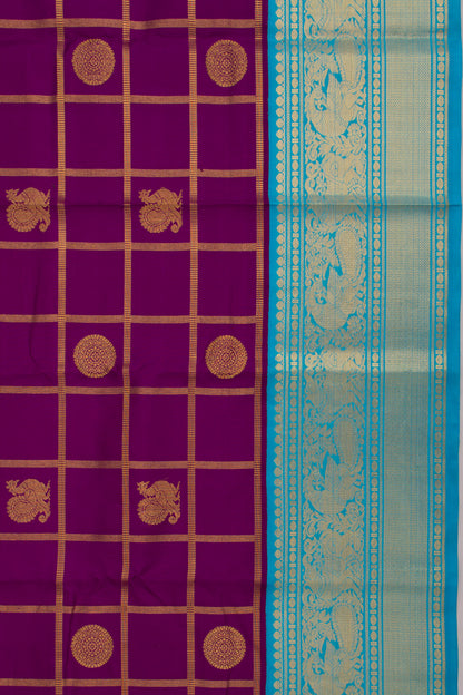 Kanchipuram Silk Checks And Butta Violet Saree
