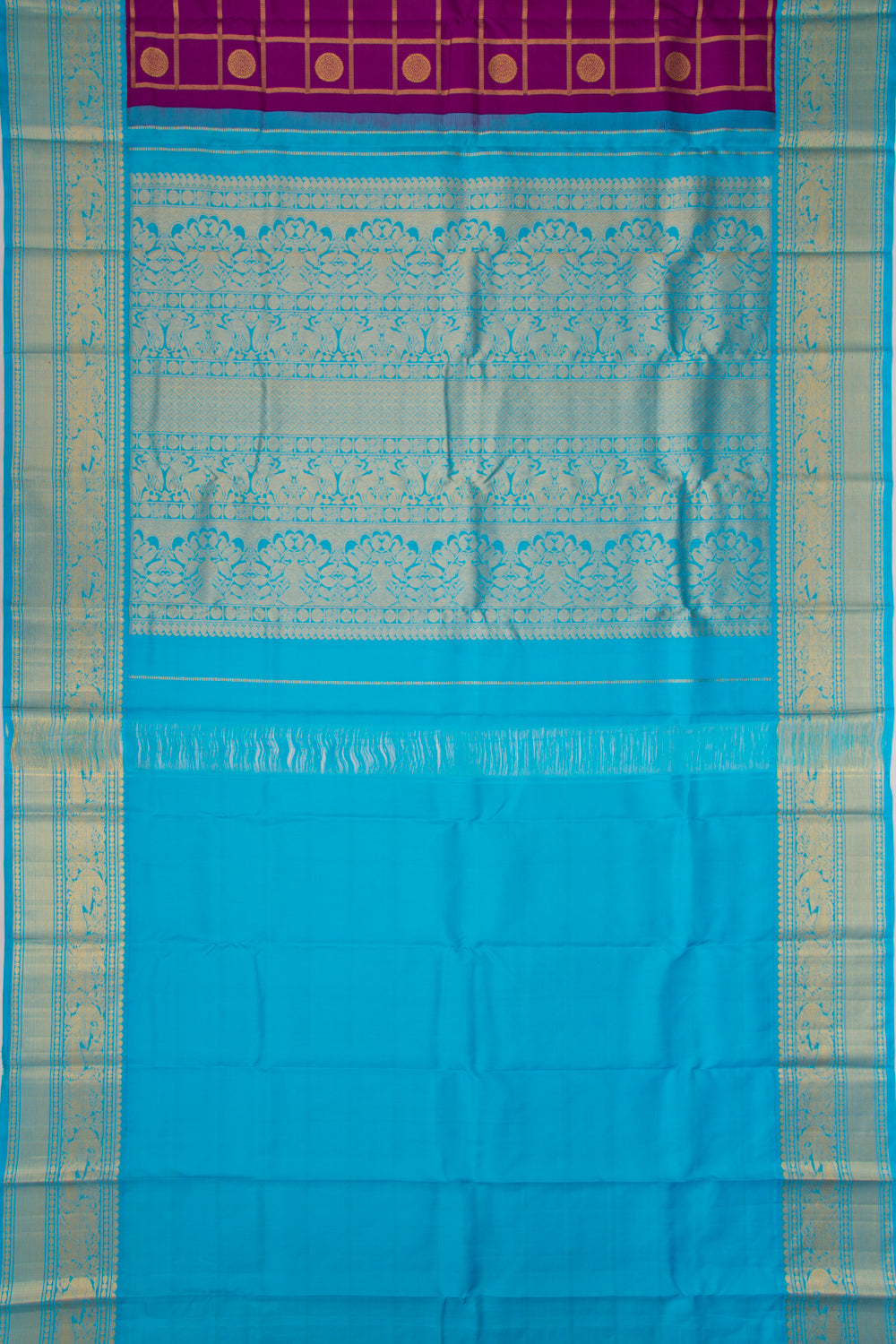 Kanchipuram Silk Checks And Butta Violet Saree