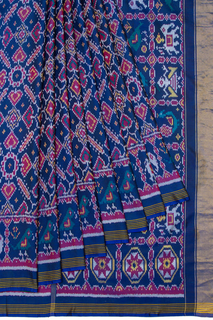 Semi Patan Patola Silk Ikat Royal Blue Saree