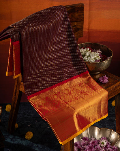 Kanchipuram Silk Brocade Royal Brown Saree