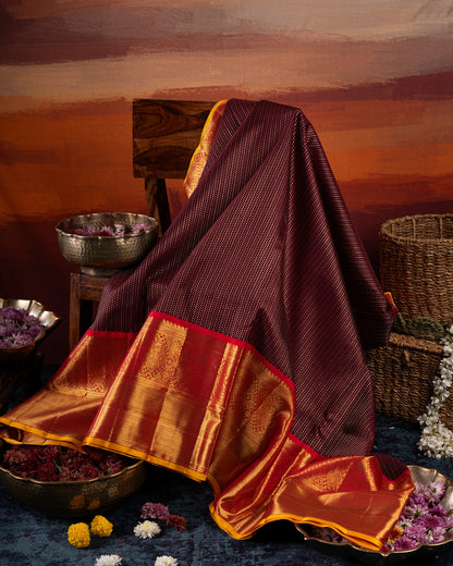 Kanchipuram Silk Brocade Royal Brown Saree