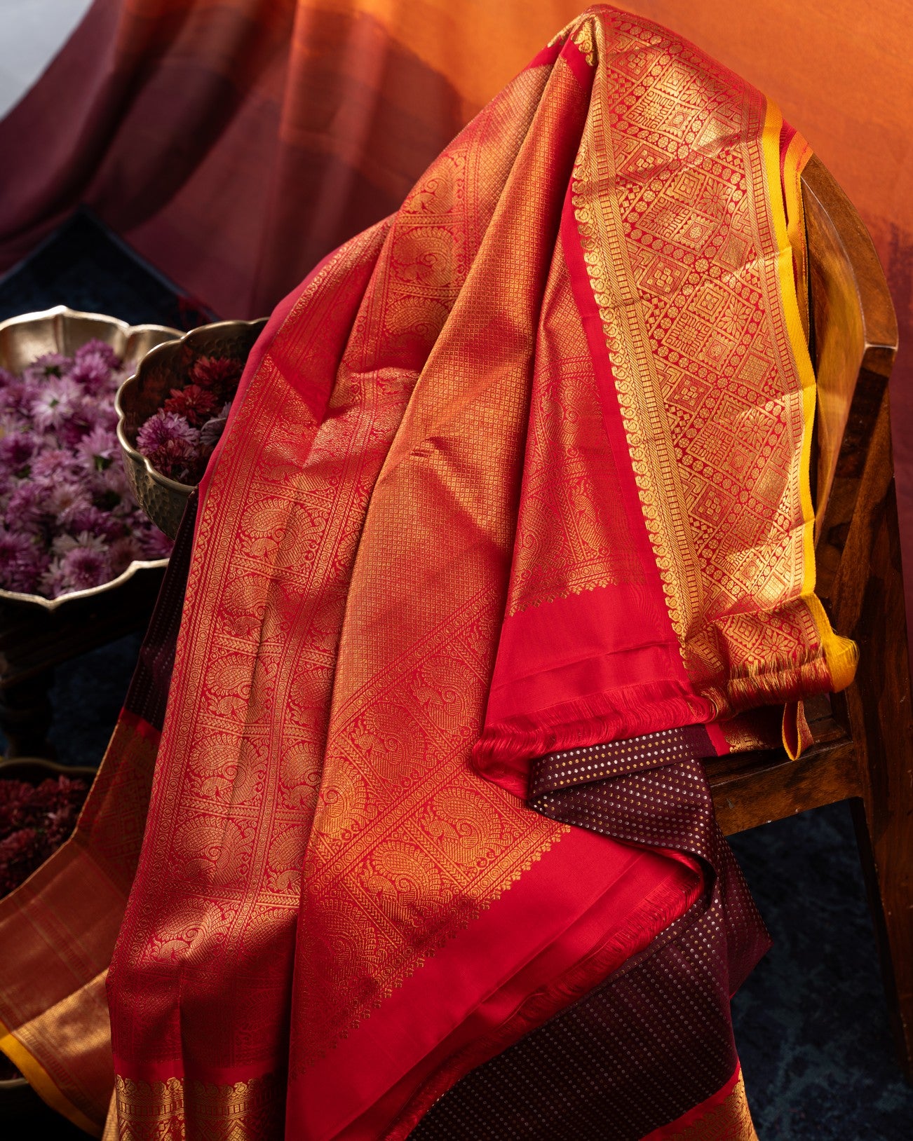 Kanchipuram Silk Brocade Royal Brown Saree