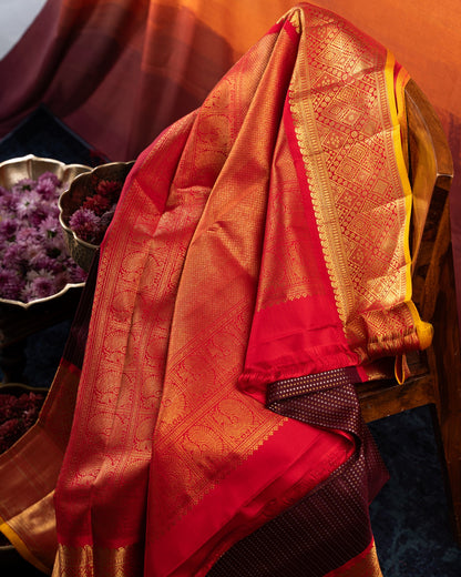 Kanchipuram Silk Brocade Royal Brown Saree