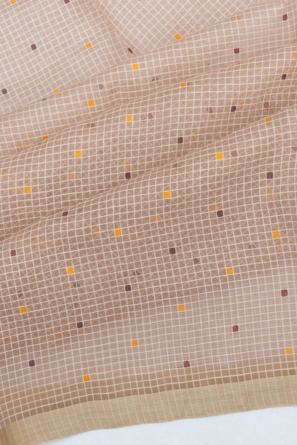 Dhakai Kora Organza Checks Pastel Brown Saree With Jamdani Pallu