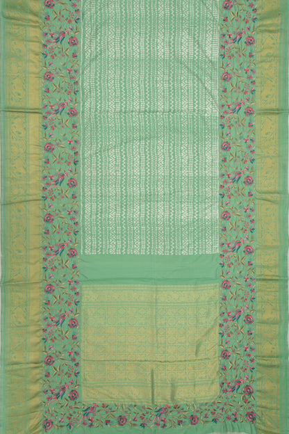 Kanchipuram Silk Ikat Pastel Green Saree With Embroidery