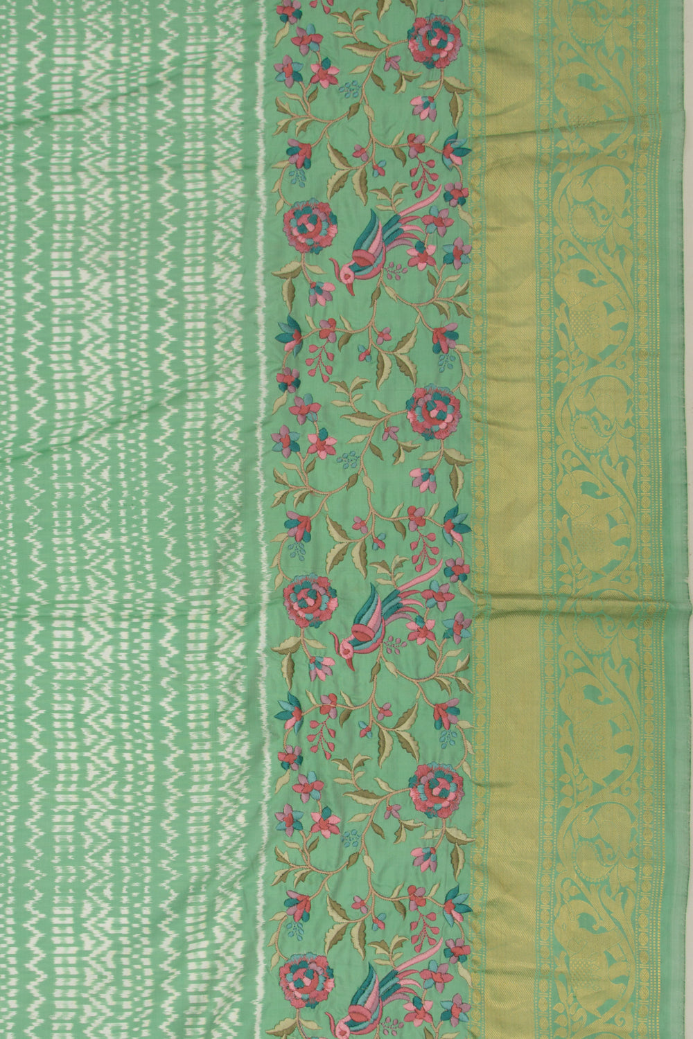 Kanchipuram Silk Ikat Pastel Green Saree With Embroidery