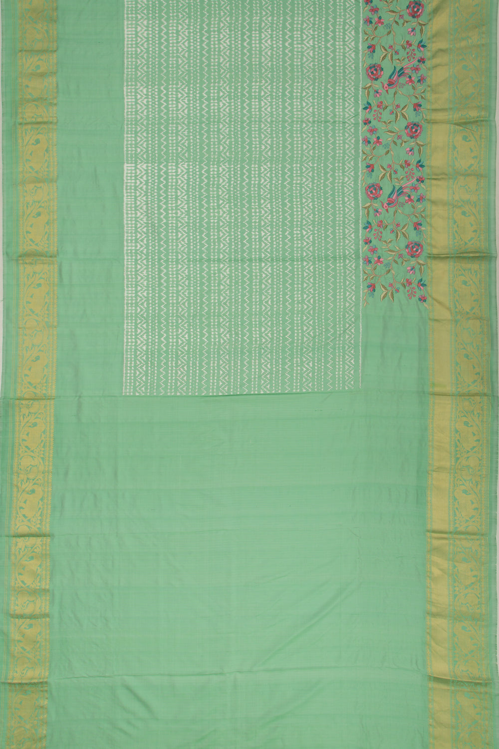 Kanchipuram Silk Ikat Pastel Green Saree With Embroidery