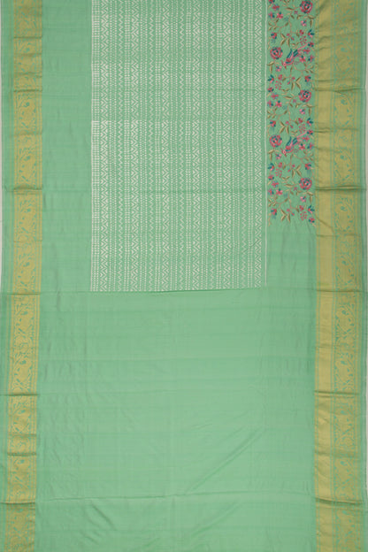 Kanchipuram Silk Ikat Pastel Green Saree With Embroidery
