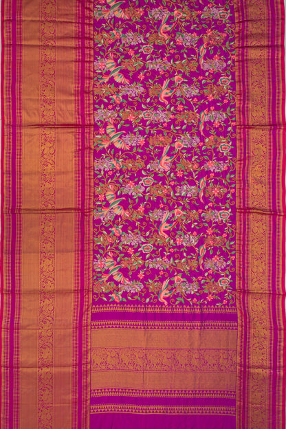 Kanchipuram Silk Floral Embroidery Purple Saree