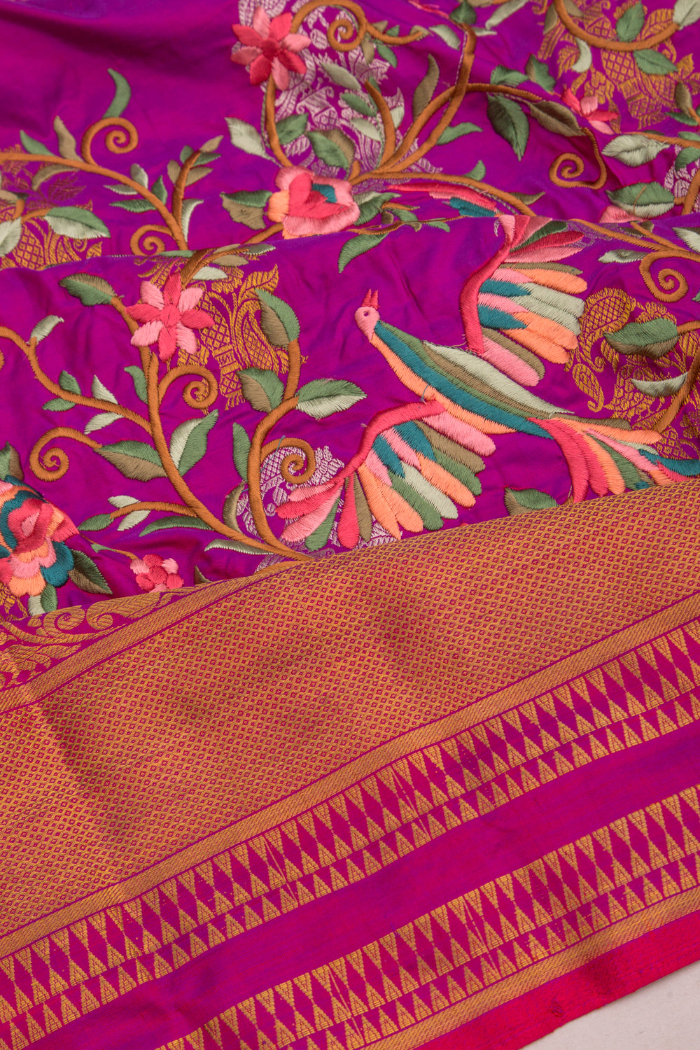 Kanchipuram Silk Floral Embroidery Purple Saree