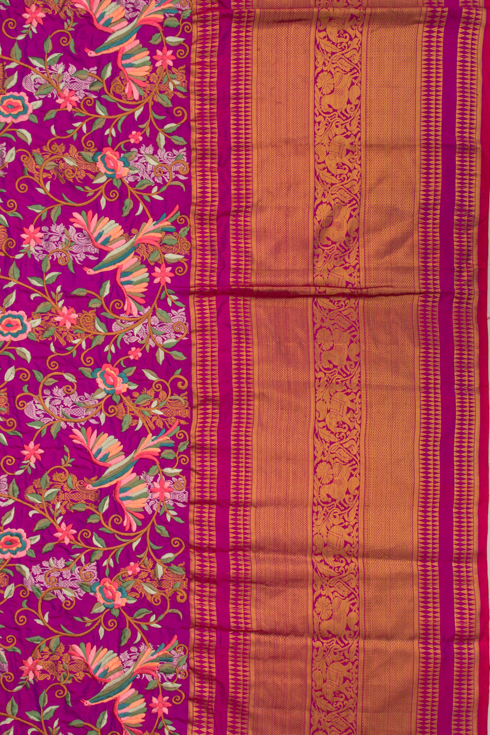 Kanchipuram Silk Floral Embroidery Purple Saree
