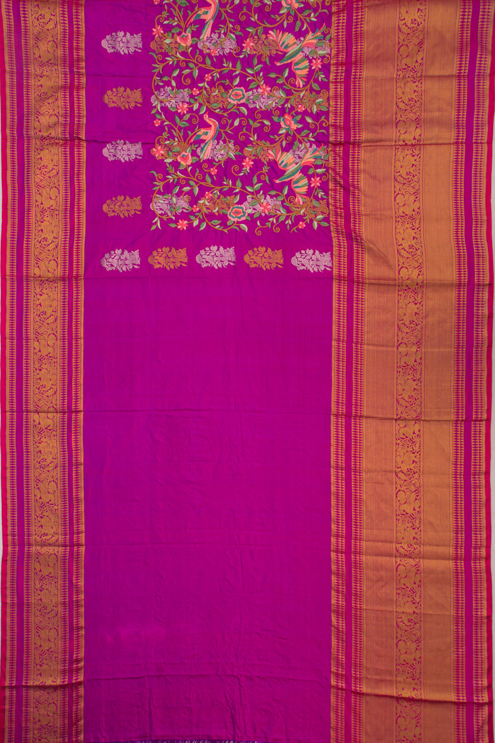 Kanchipuram Silk Floral Embroidery Purple Saree