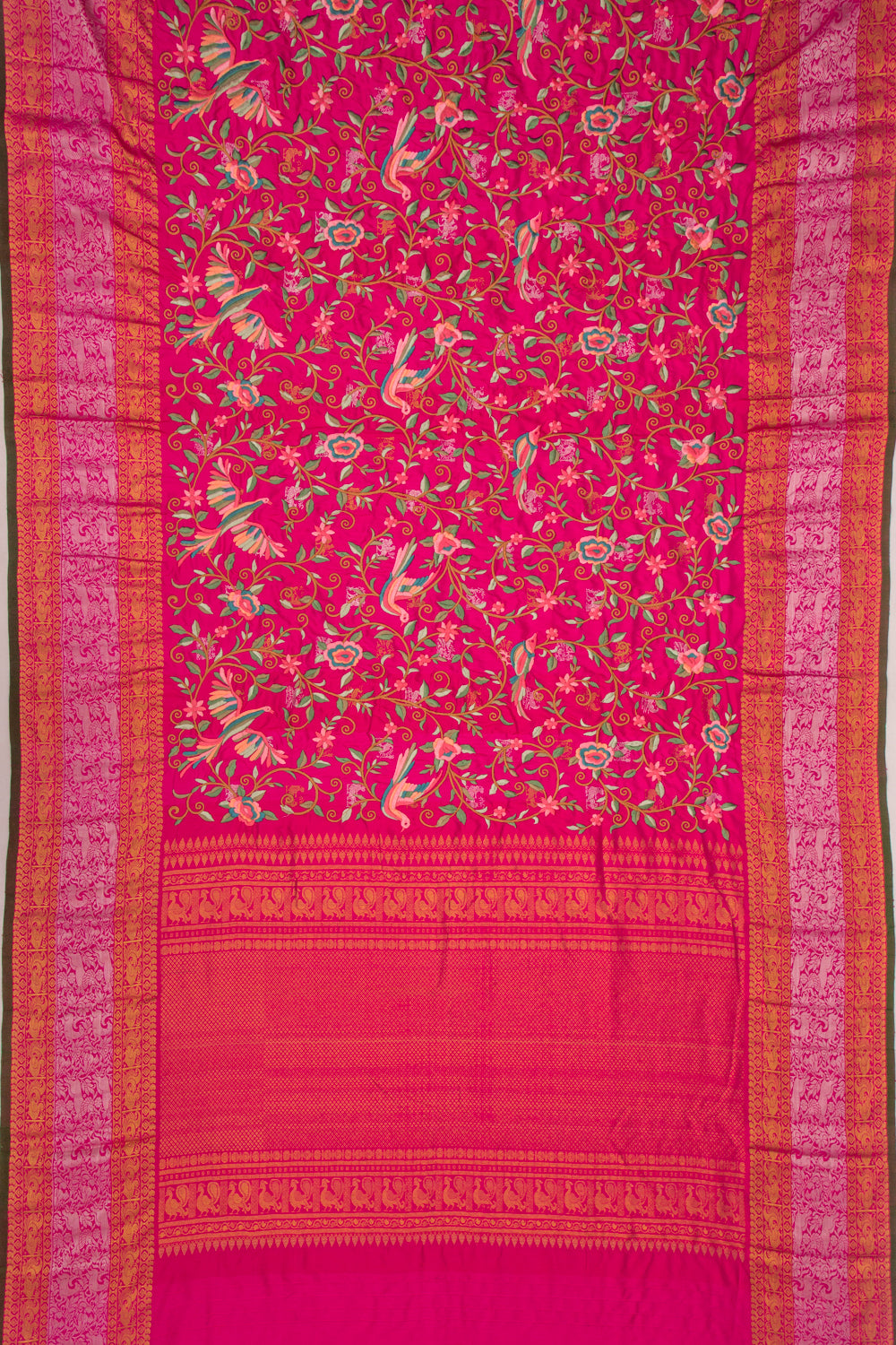 Kanchipuram Silk Floral Embroidery Pink Saree