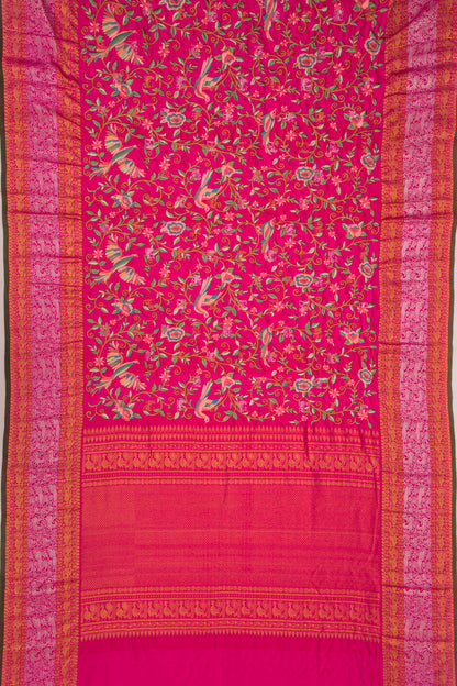 Kanchipuram Silk Floral Embroidery Pink Saree