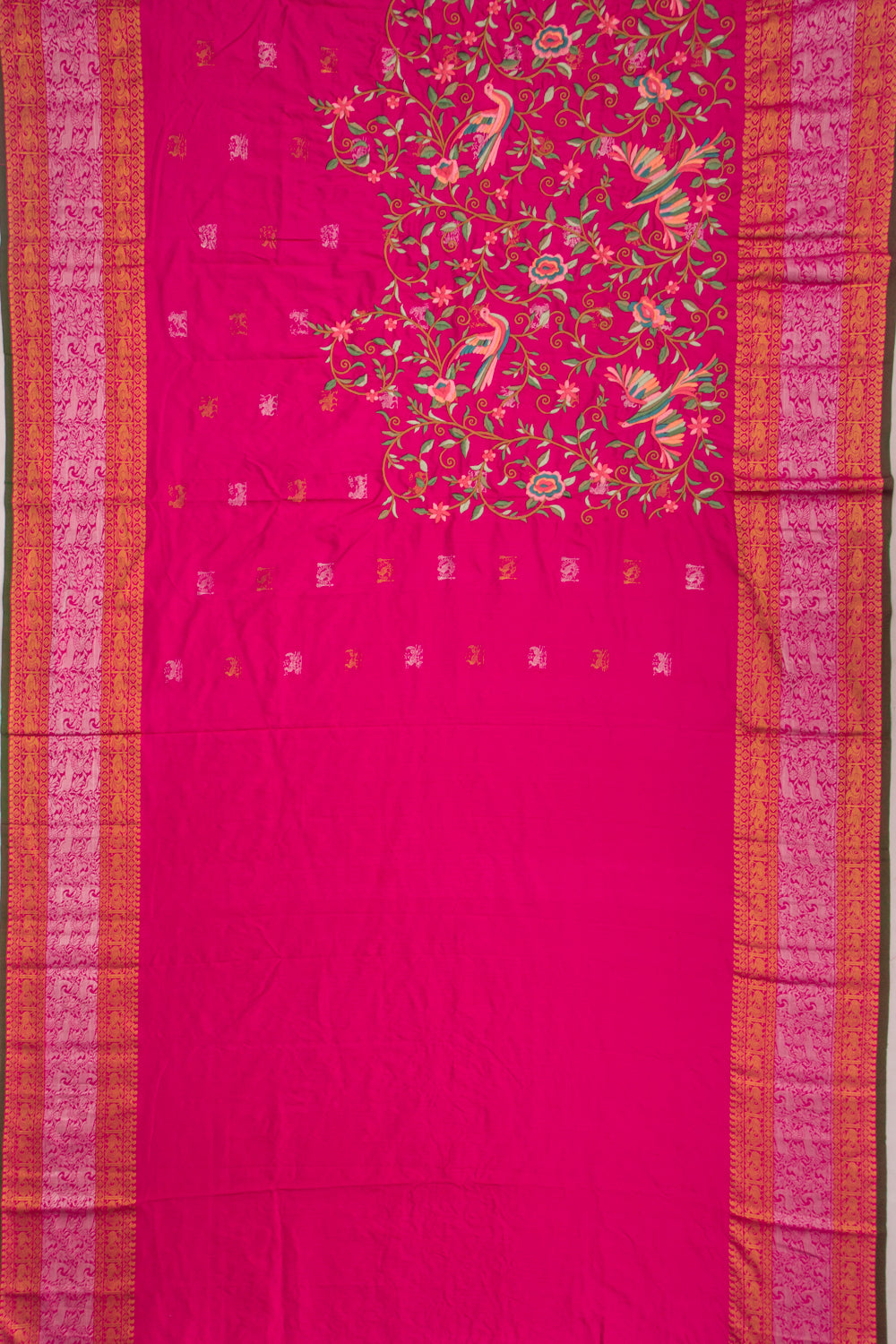 Kanchipuram Silk Floral Embroidery Pink Saree