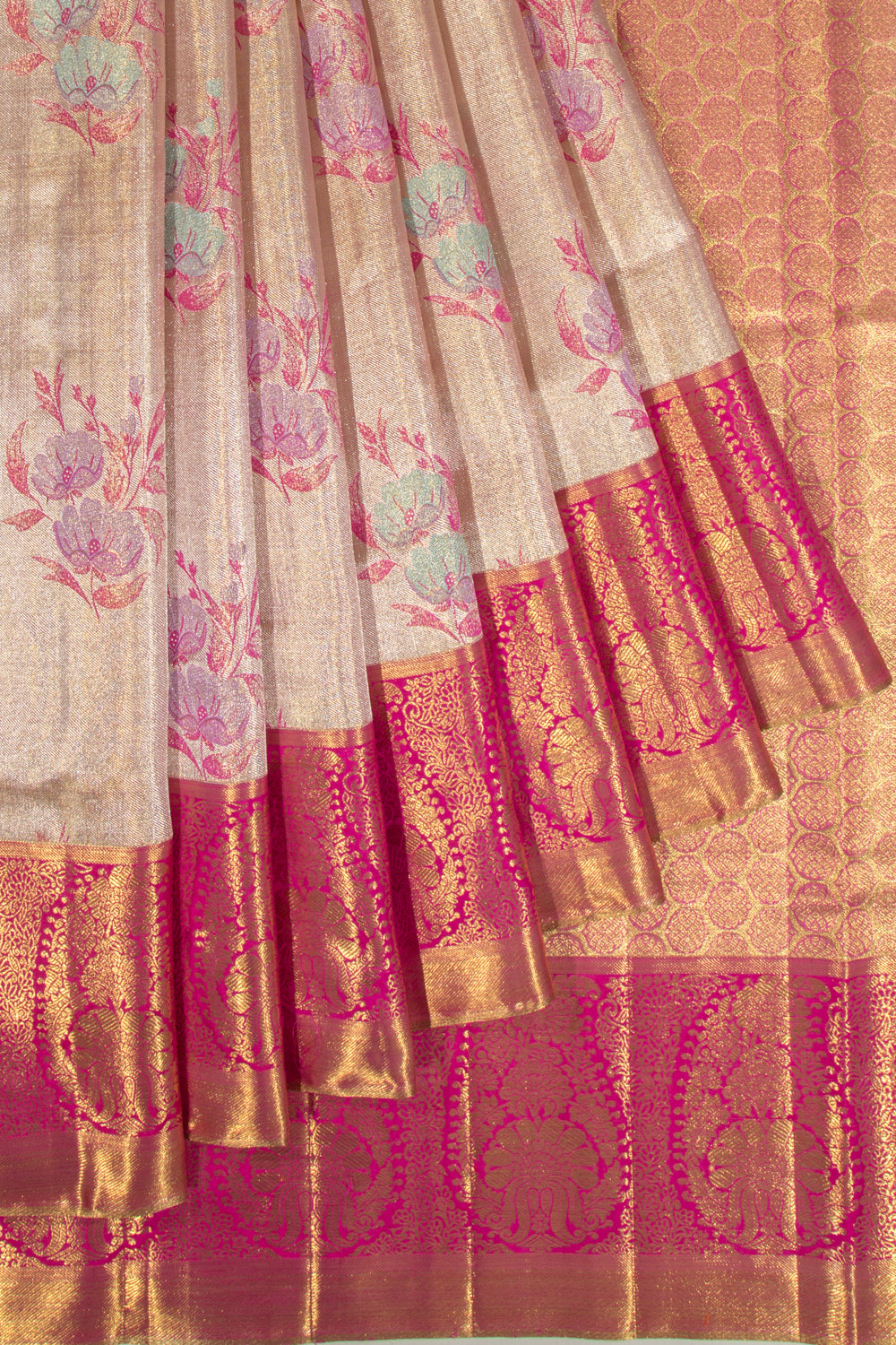 Kanchipuram Silk Tissue Butta Gold Saree