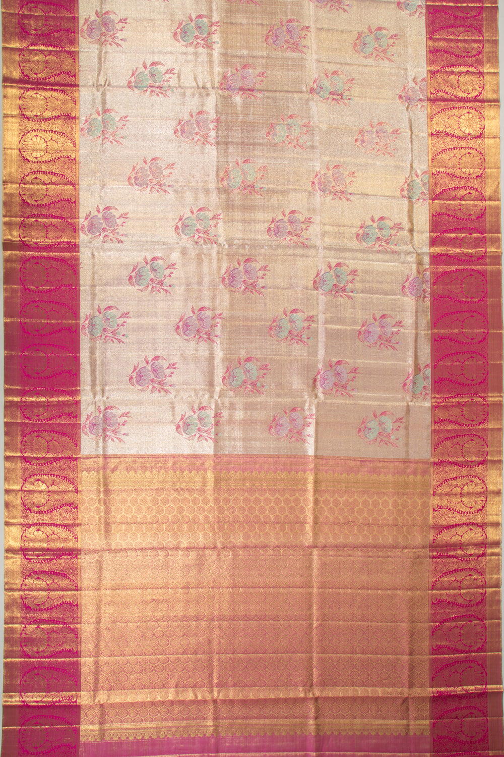 Kanchipuram Silk Tissue Butta Gold Saree
