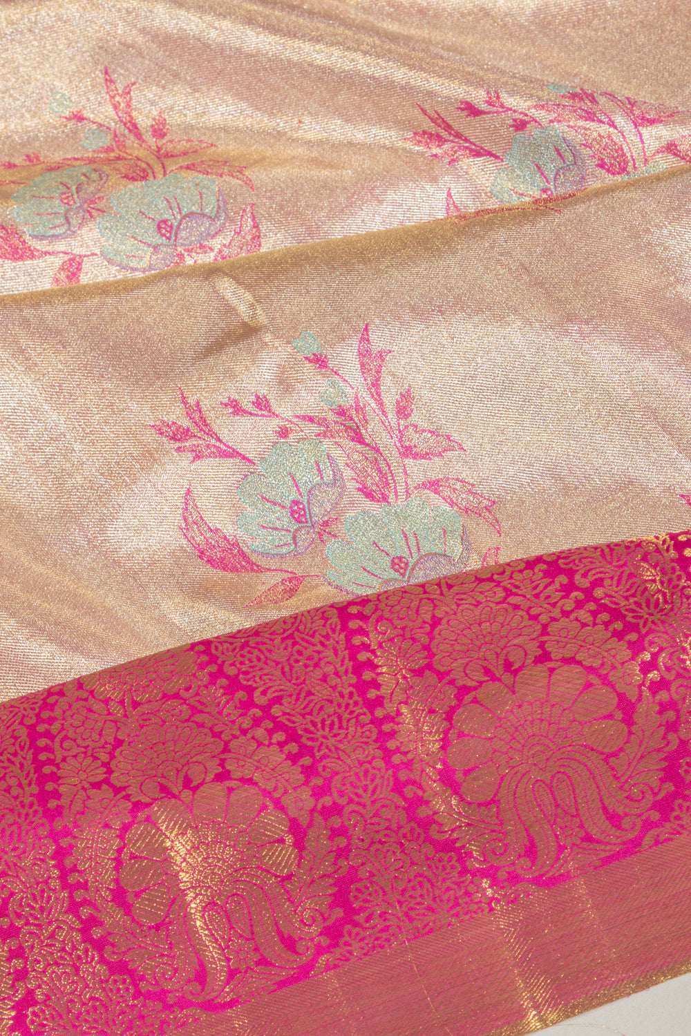 Kanchipuram Silk Tissue Butta Gold Saree