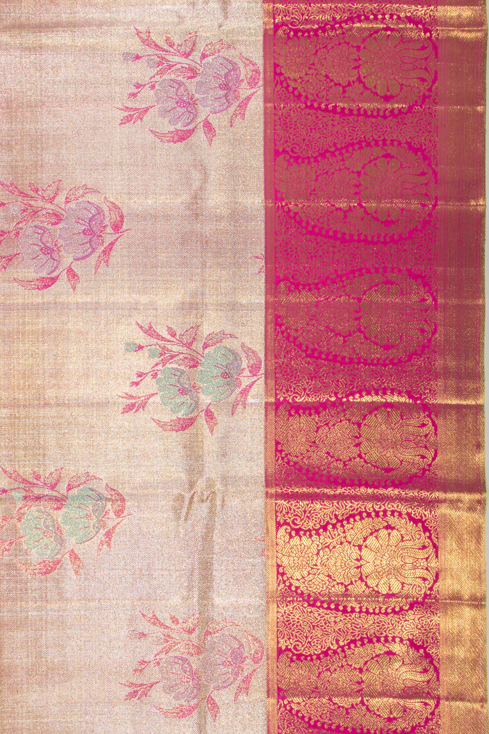 Kanchipuram Silk Tissue Butta Gold Saree