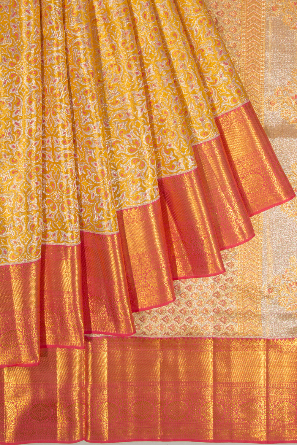 Kanchipuram Silk Tissue Brocade Yellow Saree