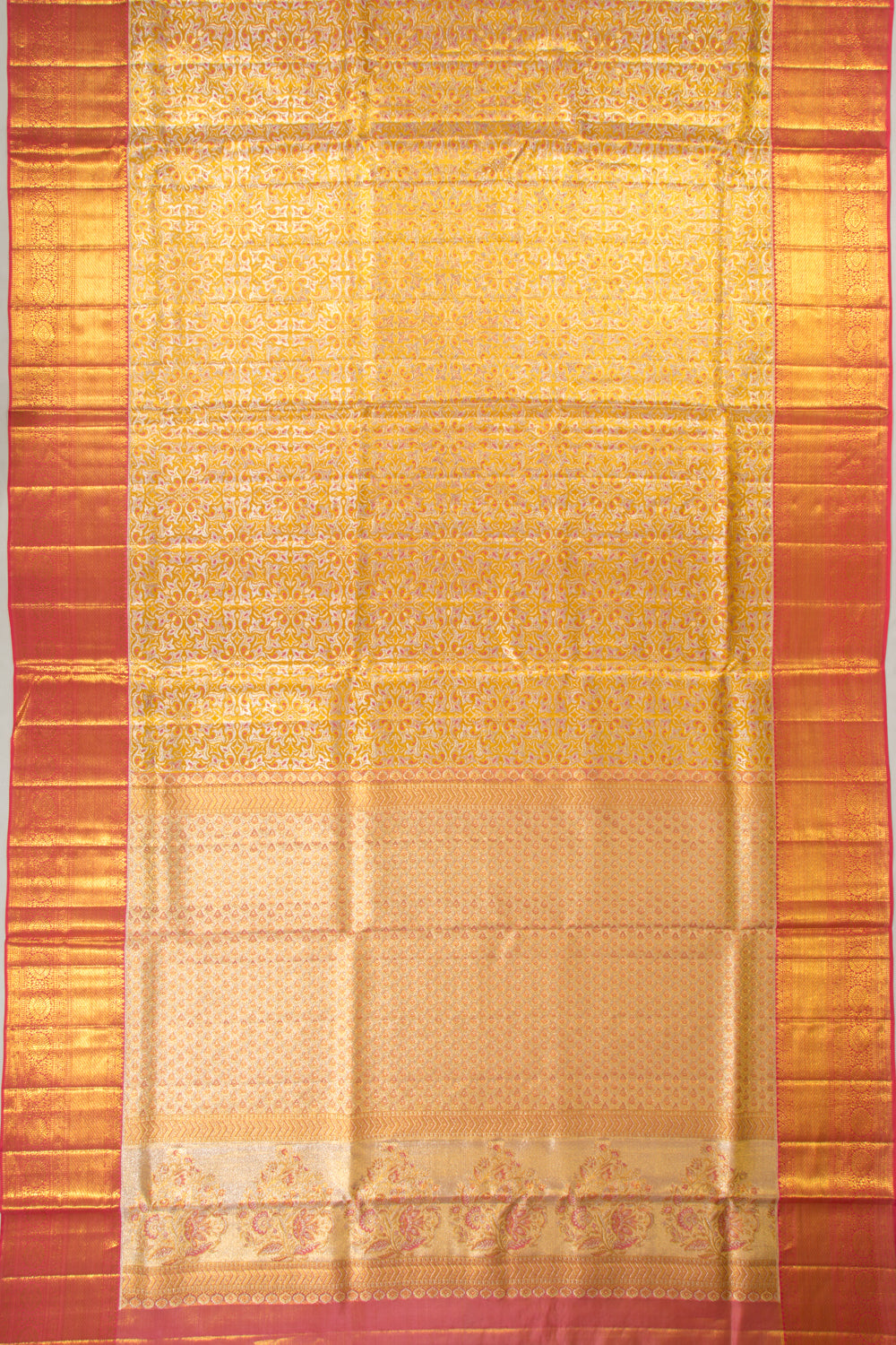 Kanchipuram Silk Tissue Brocade Yellow Saree