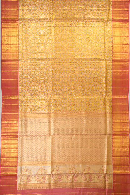 Kanchipuram Silk Tissue Brocade Yellow Saree