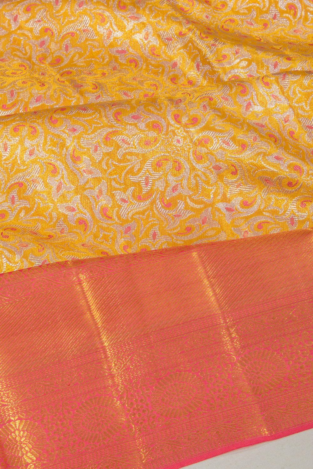 Kanchipuram Silk Tissue Brocade Yellow Saree